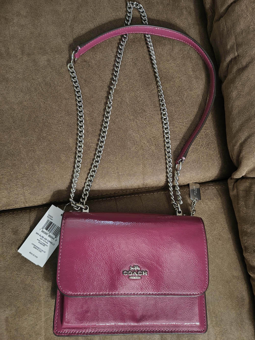 Coach Klare Plum-Pink Leather Chain Crossbody Bag 🩷🩷🩷 Rare Color!